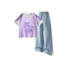 Ди Bubble Floral Purple + Solid Color Denim Light Blue