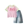 MF Круглый Mark Мусс Розовый + Однотонный Джинсовый Синий