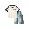 ML Large Letters Almond White + Solid Color Denim Blue  
ML Большие буквы Миндальный Белый + Однотонный Джинсовый Синий