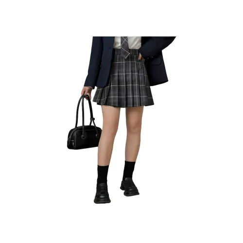 DAMABAIFENBAI HIGH RISE A Линия Повседневные Короткие Юбки Женские Серый Клетка