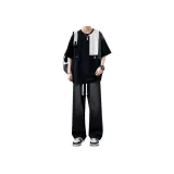 Черная рубашка с короткими рукавами + джинсы черного цвета [набор из 2 предметов]