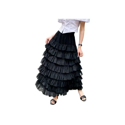 NANING9 Повседневная длинная юбка женская черная