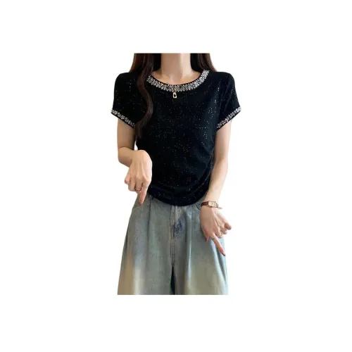 PA Черный топ Женские T-рубашки