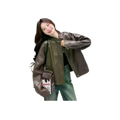 ZXBY Коричневый Женские Кожаные Куртки