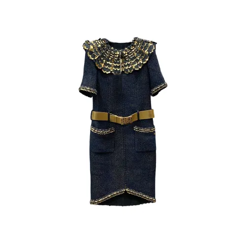 CHANEL Короткий рукав Платье Женское Синее