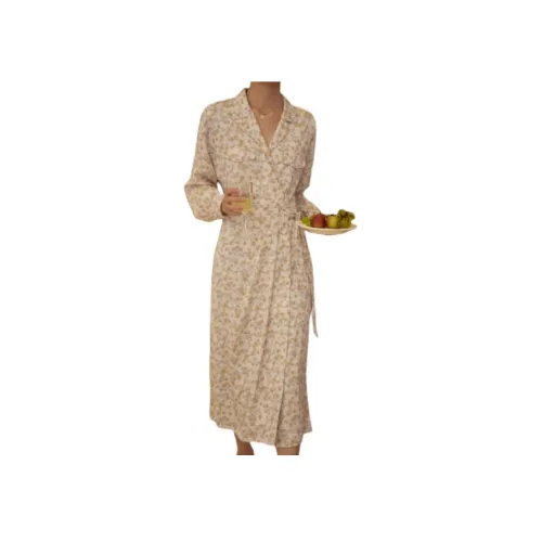 SOLIGHTER Длинное платье с длинными рукавами женское синий цветочный