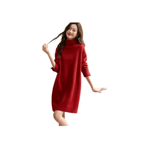 Mo Han Yi Mei Red Женские Длинные Платья с Длинными Рукавами