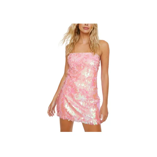 NASTY GAL Радуга Розовый Disc С блестками Вырез Боковая сторона Strappy Мини Slip Платье Женские Розовый