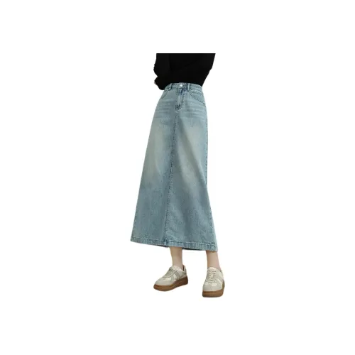 HIPPIEMISS Denim Long Skirt Women's Light Blue