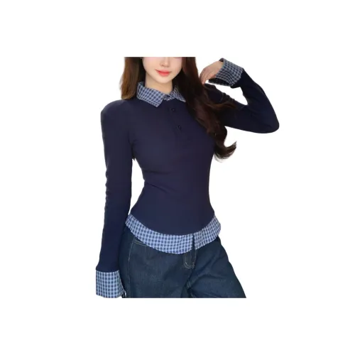 TUSHIFEI T Рубашка Женская Темно-синяя