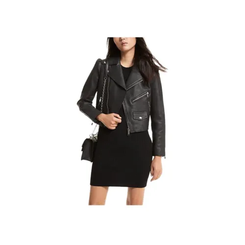 MICHAEL KORS Pebble Кожа Рукав Буф Moto Куртка Куртки Пальто Женские Черный