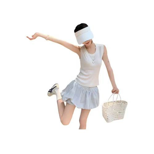 Garbege Белый топ + Синяя юбка Набор Женские комплекты с юбкой