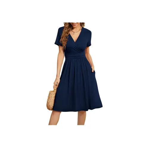 ZEKIKO STUDIO Темно-синий женский короткий с рукавами платья