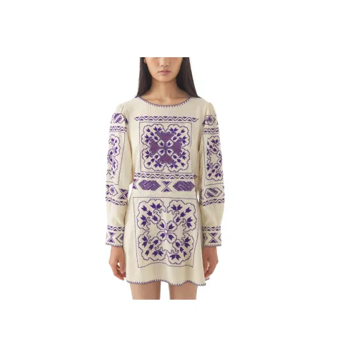 ANTIK BATIK Бежевый Женские Длинные Платья с Длинными Рукавами