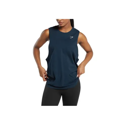 GYMSHARK Тренировки Drop Рука Майка Женская Морской Синий