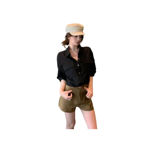 Wick buen Двухкомпонентный комплект Хаки шорты + Черная рубашка Женская Повседневная одежда