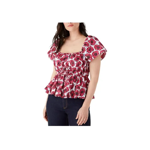 Kate Spade Цветочный принт квадратный воротник с утяжкой на талии короткая рукавная рубашка женская многоцветная