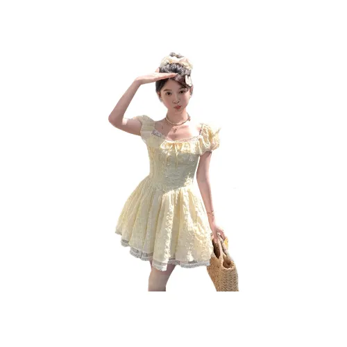 TUSHIFEI Короткий рукав Платье Женское Лимон