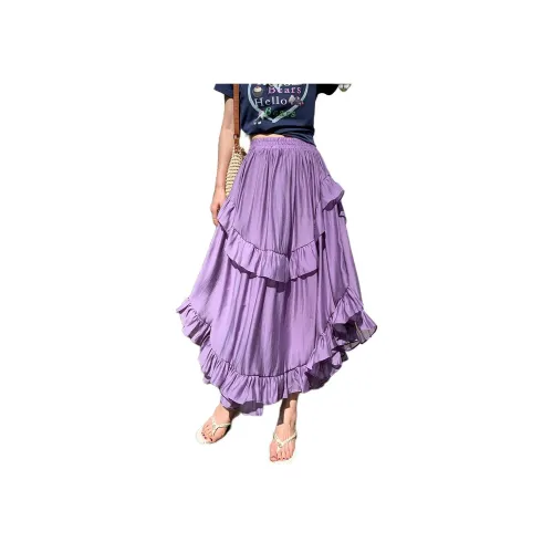 NANING9 Повседневный Длинный Юбка Женская Фиолетовая