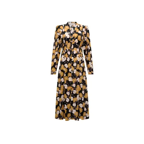 Diane von Furstenberg Многоцветные Женские Длинные Платья с Длинными Рукавами