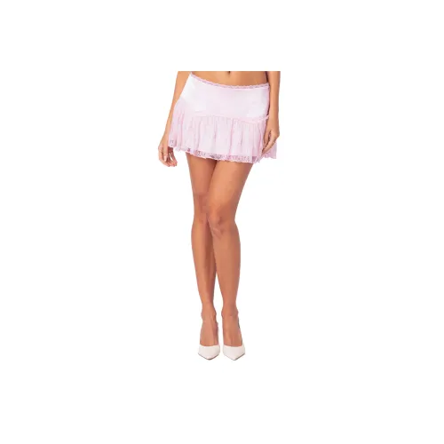 Edikted Lex Satin Effect Lace Ruffled Mini Skirt Casual Short Skirts Women's Эдиктед Лекс Сатин Эффект и Кружево Рюш Мини Юбка Повседневная Короткая Юбка Женская