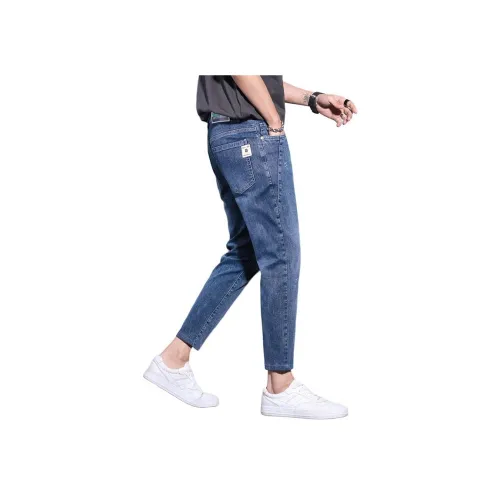 Мед Синий Обрезанные Брюки Унисекс Джинсы