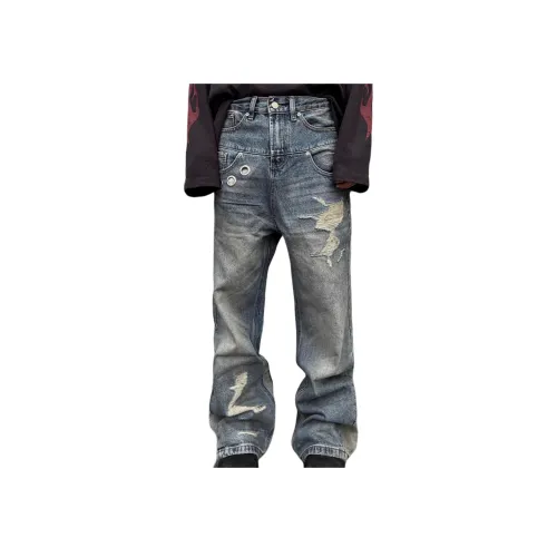 GOODHENLCE Синий [Рваные] ✯✯✯✯✯ Унисекс Джинсы