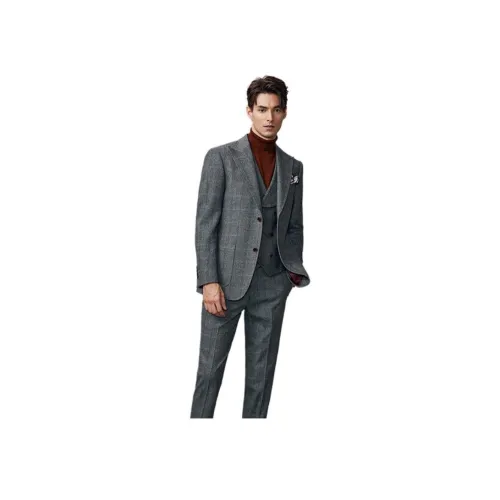 BUSYCON Серый Клетчатый Бизнес Костюм Slim Fit Professional Men's