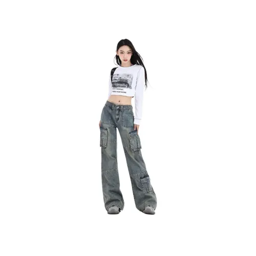 SHIJI JYJ 155 2 Винтажные синие брюки Женские Карго-брюки