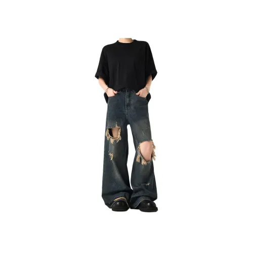 KIRHNE Темно-синий Унисекс Джинсы