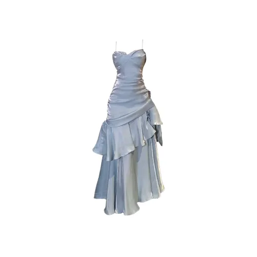 Seeeemi Модный Slip Платье Женские Туманный Ледяной Синий Тон