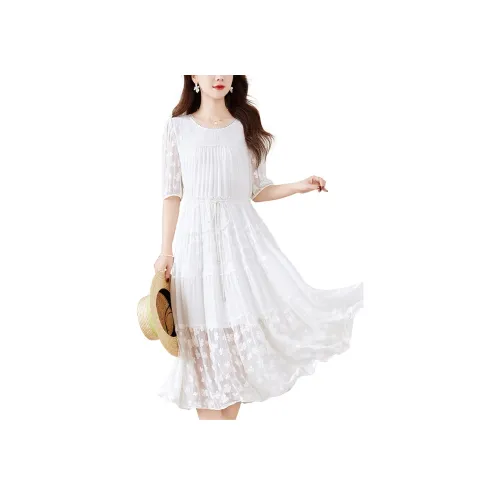 To The West Короткий рукав Платье Женское Белое