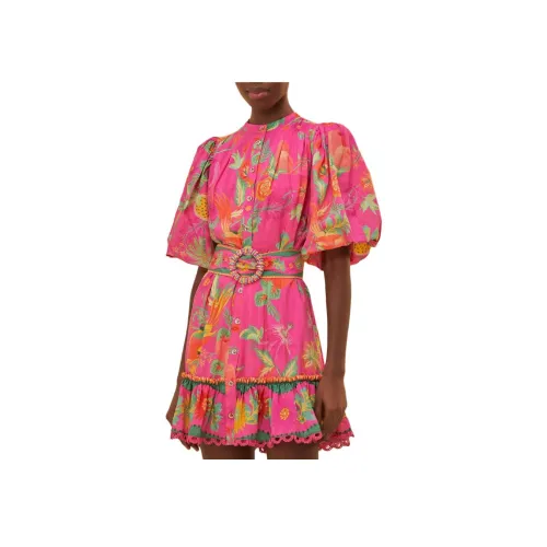 FARM Rio SS24 Короткое Платье с Короткими Рукавами Женское Розовое