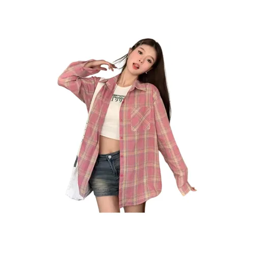 Wbwq Розовая клетка Женские Рубашки