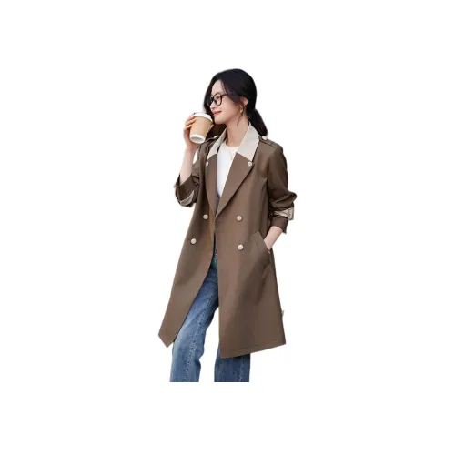 Mo Han Yi Mei Тренчкот Женский Коричневый и Хаки