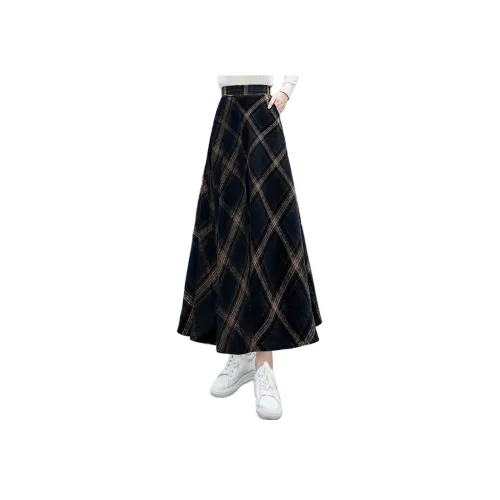 Cypress House Повседневный Длинный Юбка Женская Темно-Синяя Клетка
