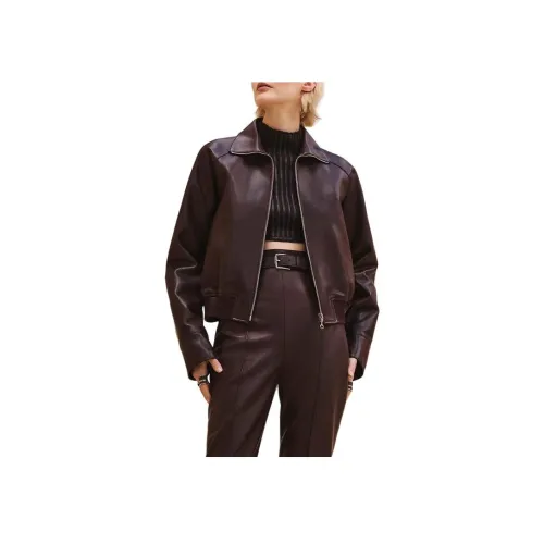 HERMES FW24 Кожа Куртка Женская Красная