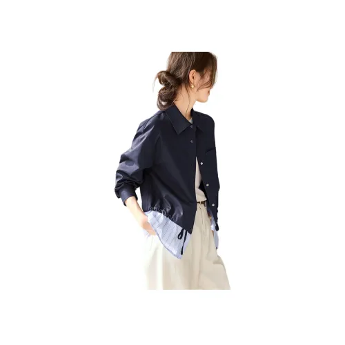 MOHANYIMEI Темно-синий Синий Клетка Женская Рубашка