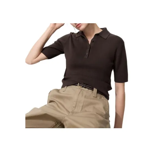 UNIQLO Поло Женское Темно-Коричневое