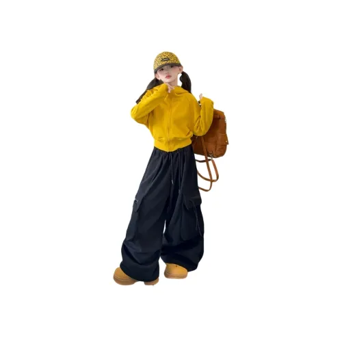 YUGUOGUO Комплект одежды Желтый топ + Черные штаны Школьная повседневная спортивная одежда