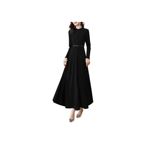 Cypress House Длинное платье с длинными рукавами женское черное