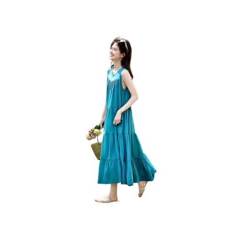 Still Quiet Без рукавов Платье Женское Павлиний зеленый