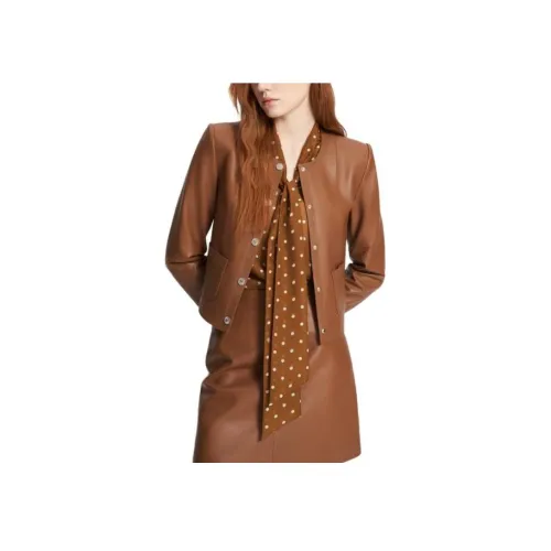 ELLASSAY Кожа Куртка Женская Верблюжий Коричневый