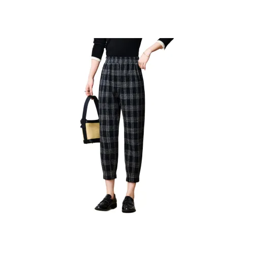 FENHONGMALI Повседневные брюки Женские Черный Белый Клетка