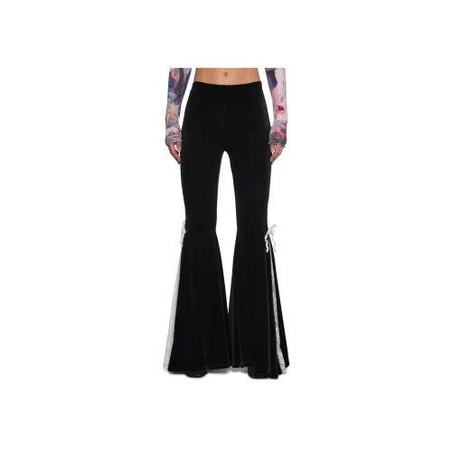 Dolls Kill Sugar Thrillz Stroke OF Midnight Бархат Флары Повседневные Брюки Женские Черный Черный