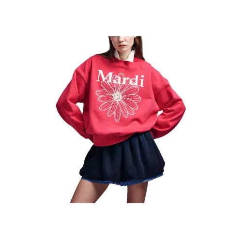 MARDI MERCREDI Свитшот FLOWERMARDI Красный Сливочный Свитшот Корейский стиль Женские Сливочный