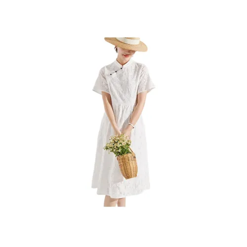 ZIMO Белый Женские Короткие Платья с Длинными Рукавами