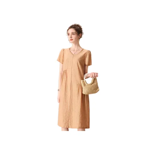 FENHONGMALI Короткий рукав Платье Женское Хаки