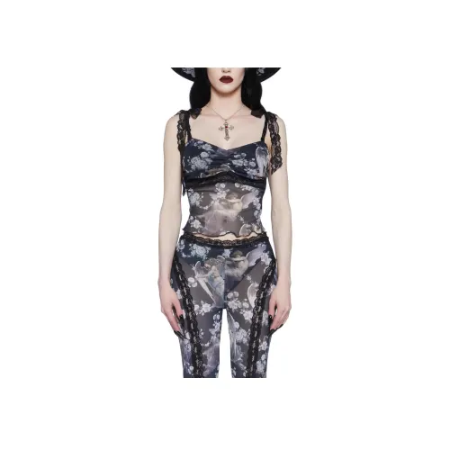 Dolls Kill WIDOW AFFLICTED Angel Mesh Cami Топ на бретелях Женский Черный Черный