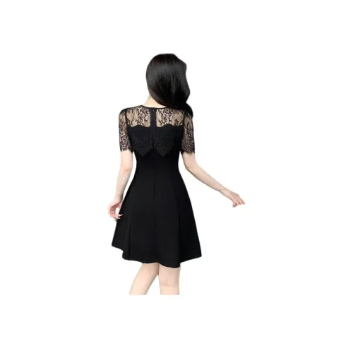XIAOJUCHUANLI Black Женские Короткие Платья с Рукавами